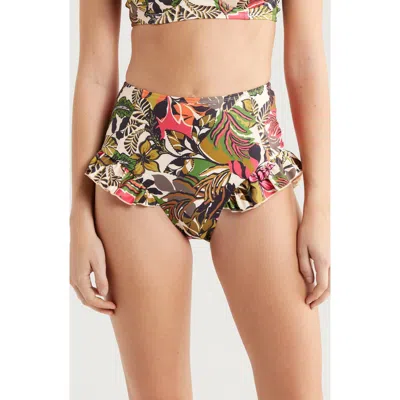 Hutch Ruffle High Waist Bikini Bottoms In Multicolor Trop