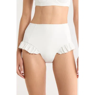 Hutch Ruffle High Waist Bikini Bottoms In White