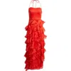 Hutch Ruffle Maxi Dress In Orange Tone Marble Swirl