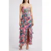 Hutch Ruffle Maxi Dress In Peach Floral