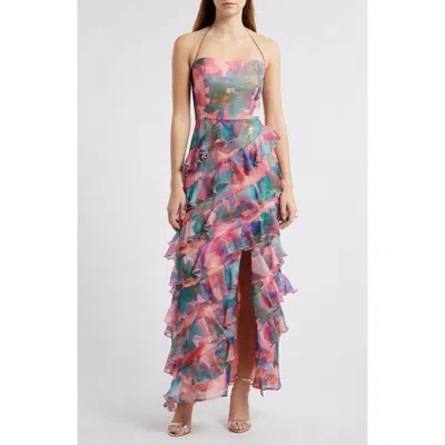 Hutch Ruffle Maxi Dress In Peach Floral