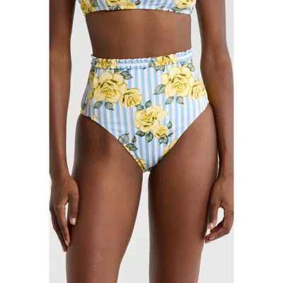 Hutch Ruffle Trim High Waist Bikini Bottoms In Blue