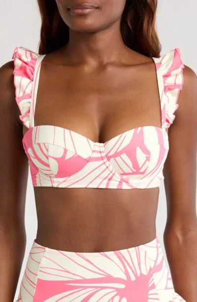 Hutch Ruffle Underwire Bikini Top In Coral Block