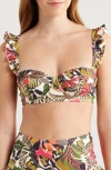 Hutch Ruffle Underwire Bikini Top In Multicolor Tropical Green