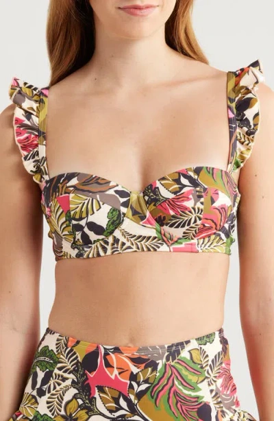 Hutch Ruffle Underwire Bikini Top In Multicolor Tropical Green