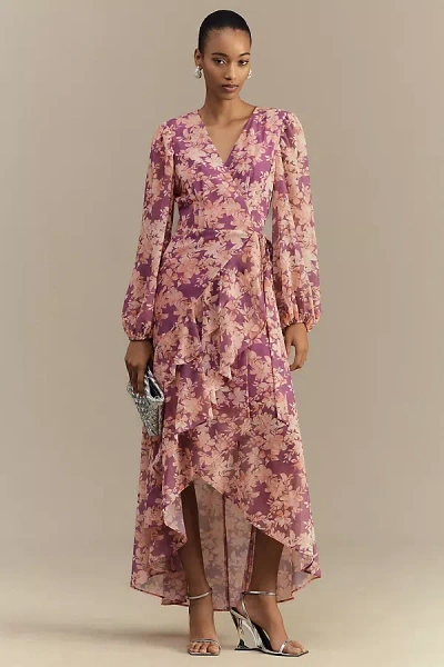 HUTCH SADEY LONG-SLEEVE CHIFFON WRAP MAXI DRESS