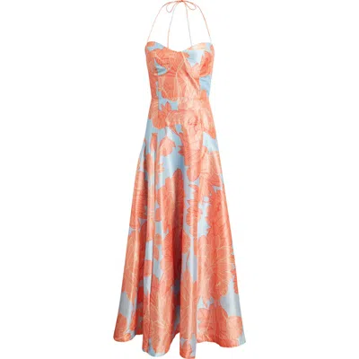 Hutch Saige Floral Sweetheart Neck Cocktail Dress In Orange