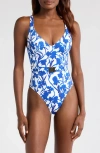 Hutch Sally Belted One-piece Swimsuit In Cob Vining Orchids