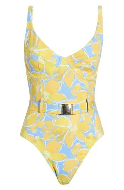 Hutch Sally Belted One-piece Swimsuit In Yellow