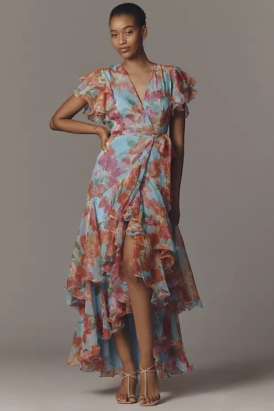 Hutch Samara Ruffle Midi Wrap Dress In Multi