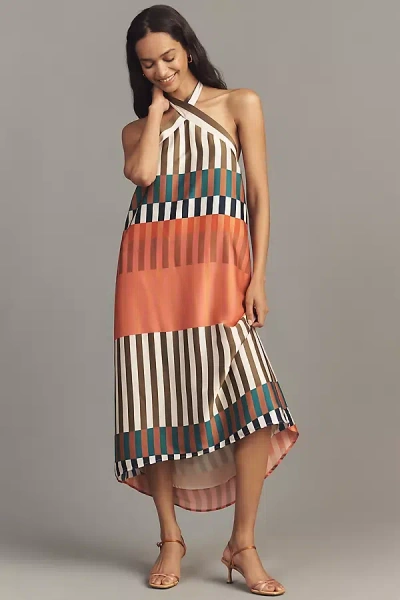 Hutch Satin Halter Midi Dress In Multi