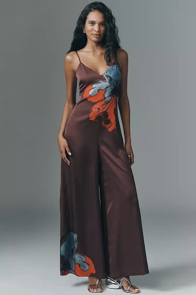 Hutch Satin Printed Jumpsuit In Brown