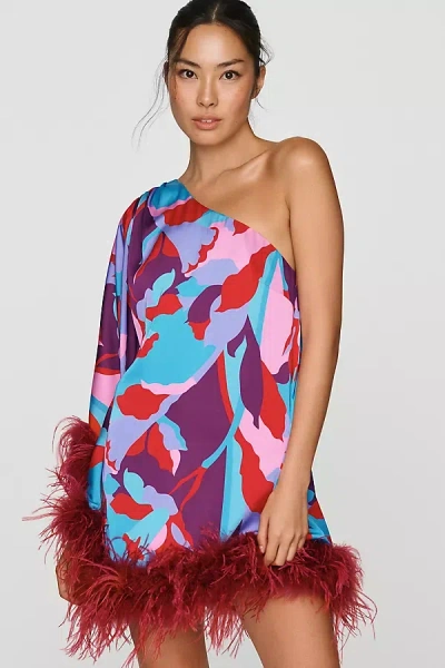 Hutch Satin Stretch One-shoulder Mini Dress In Brown