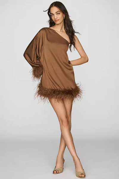 Hutch Satin Stretch One-shoulder Mini Dress In Brown