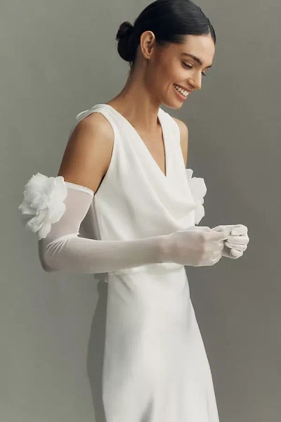 Hutch Sheer 3d Floral Over-the-elbow Gloves In White