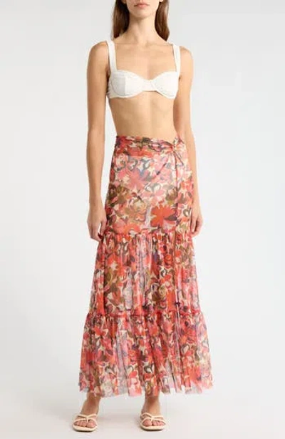 Hutch Sheer Cover-up Maxi Skirt In Coral Trop