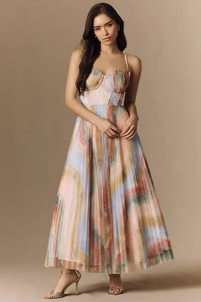 Hutch Shell Bustier Tulle Midi Dress In Multi