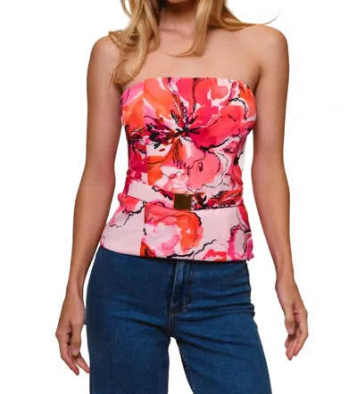 Hutch Sibby Belted Tube Top In Pink Charcoal Floral In Multi