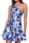 Hutch Silas One Shoulder Mini Dress In Cobalt Vining Orchids In Multi