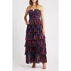 Hutch Simi Strapless Tulle Tiered Gown In Blue