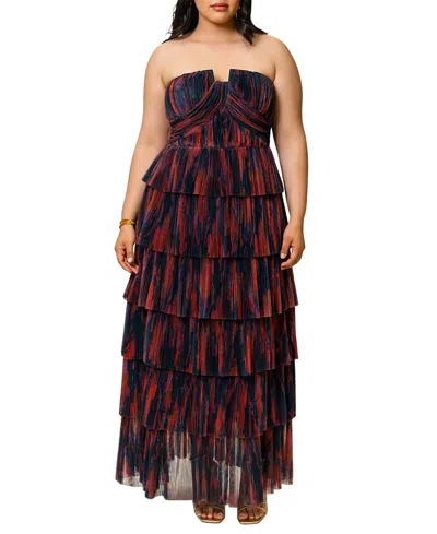 HUTCH SIMI PLUS STRAPLESS TULLE TIERED GOWN