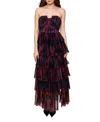 Hutch Simi Strapless Tulle Tiered Gown In Black