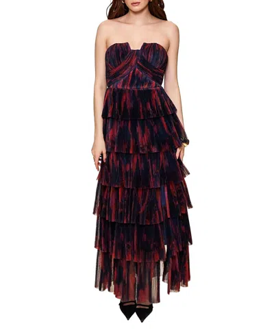 Hutch Simi Strapless Tulle Tiered Gown In Black