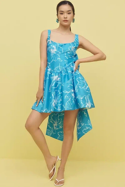 Hutch Sleeveless Back-bow Basque-waist Mini Dress In Blue