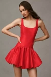 Hutch Sleeveless Satin Drop-waist Bubble Mini Dress In Red