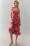 Hutch Sleeveless Scoop-neck Sequin Feather-trim Midi Dress In Pink