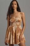 Hutch Sleeveless Smocked Romper In Orange