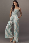 Hutch Sleeveless Smocked Vintage Floral Wide-leg Jumpsuit In Blue