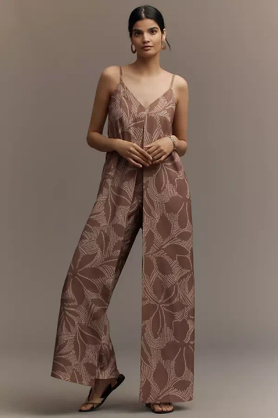 Hutch Sleeveless V-neck Waistless Wide-leg Jumpsuit In Brown