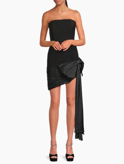 Hutch Sloane Crepe-satin Strapless Asymmetric Minidress In Black In Multi