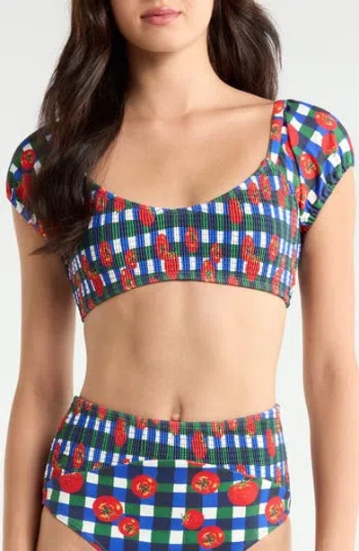 Hutch Smocked Puff Sleeve Bikini Top In Multi