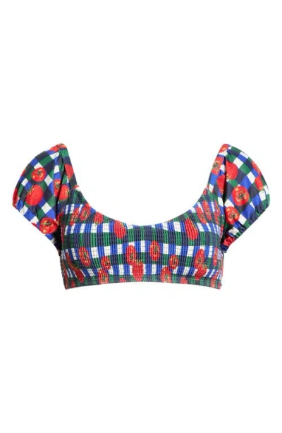 Hutch Smocked Puff Sleeve Bikini Top In Multi