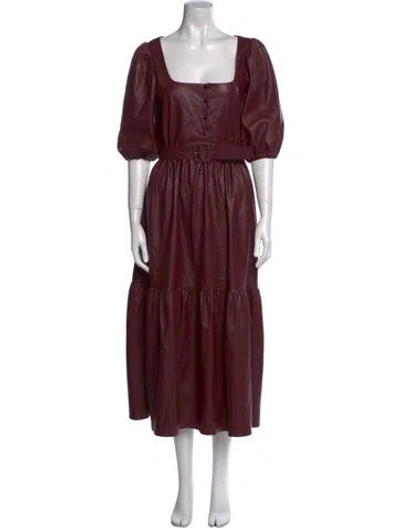 Pre-owned Hutch Square Neckline Long Dress In Burgundy