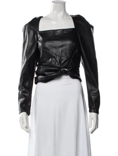 Pre-owned Hutch Square Neckline Long Sleeve Top In Black