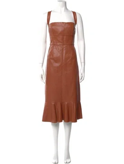 Pre-owned Hutch Square Neckline Midi Length Dress In Brown