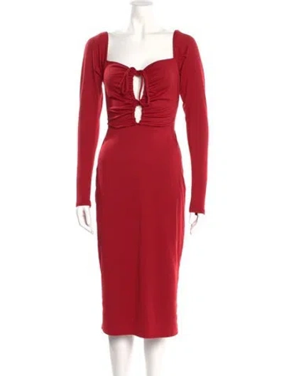 Pre-owned Hutch Square Neckline Midi Length Dress In Red