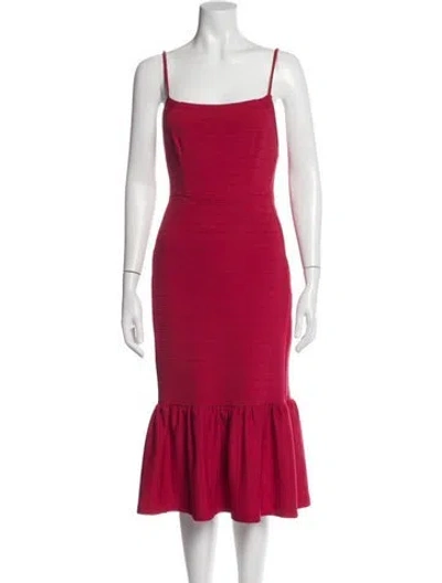 Pre-owned Hutch Square Neckline Midi Length Dress In Red