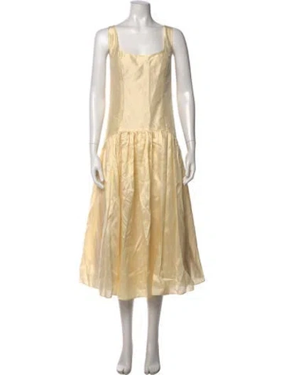 Pre-owned Hutch Square Neckline Midi Length Dress In Yellow