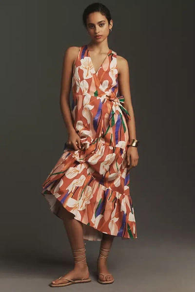 Hutch Stace Sleeveless Wrap Midi Dress In Red