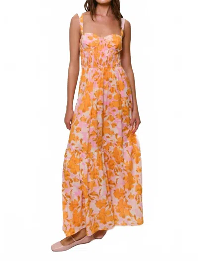 Hutch Stefani Maxi Dress In Gold Vintage Vining Floral In Brown