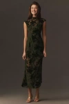 Hutch Stella Burnout Velvet Maxi Dress In Green