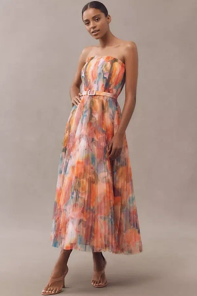 Hutch Strapless Belted Chiffon Floral Maxi Dress In Multi
