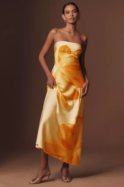 Hutch Strapless Column Satin Maxi Dress In Yellow