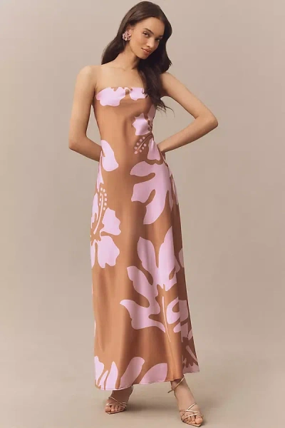Hutch Strapless Column Satin Maxi Dress In Brown