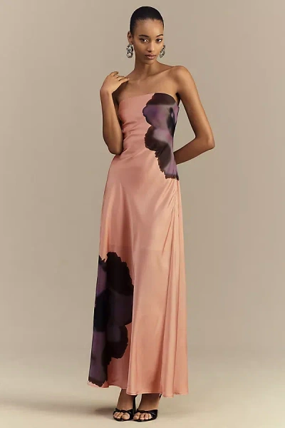 Hutch Strapless Column Satin Maxi Dress In Pink