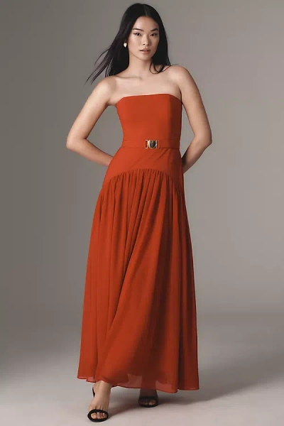 Hutch Strapless Drop-waist Maxi Dress In Red